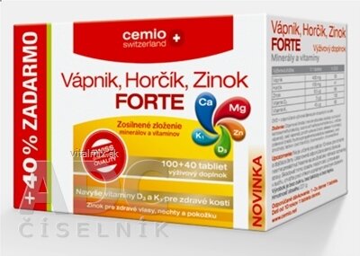 Cemio Vápník, Hořčík, Zinek Forte tbl 100 + 40 (+ 40% zdarma) (140 ks)