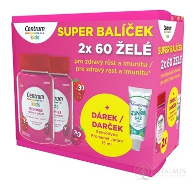 Centrum kids GUMMIES malina a jahoda (dárkové balení) želé s vitamíny a minerály 2x60 ks + dárek: zubní pasta (inov. 2025), 1x1 set