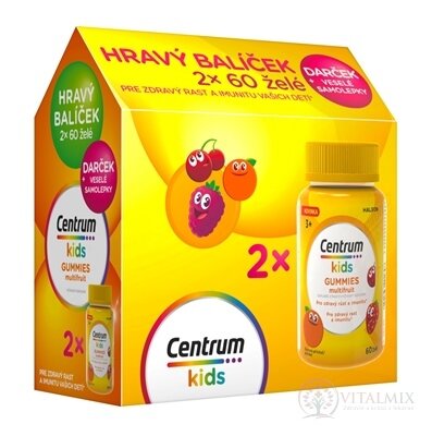 Centrum kids GUMMIES multifruit (dárkové balení) želé s vitamíny a minerály 2x60 ks + dárek: veselé samolepky, 1x1 set
