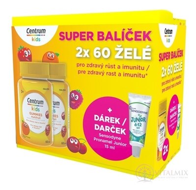 Centrum kids GUMMIES multifruit (dárkové balení) želé s vitamíny a minerály 2x60 ks + dárek: zubní pasta (inov. 2025), 1x1 set