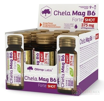 Chela-Mag B6 Forte shot ampule, pomerančová příchuť 9x25 ml
