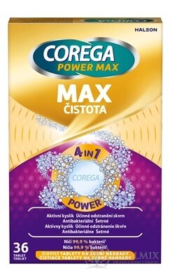 COREGA POWER MAX MAX ČISTOTA antibakteriální čistící tablety 1x36 ks