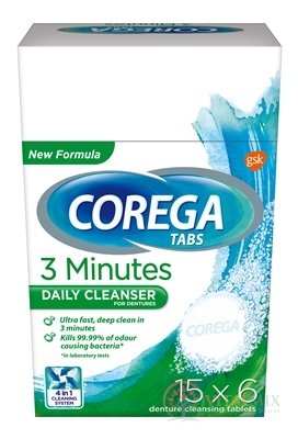 COREGA TABS 3 Minutes DAILY CLEANSER antibakteriální čisticí tablety 15x6 ks (90 ks)