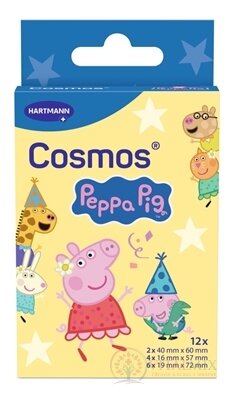 Cosmos Peppa Pig voděodolná dětská náplast na rány, 3 velikosti, 1x12 ks