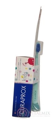 CURAPROX Kids 2+ + Baby dětská zubní pasta, příchuť jahoda 10 ml + dětský zubní kartáček 1x1 set