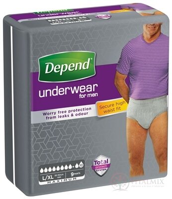 DEPEND MAXIMUM L/XL pro muže natahovací kalhotky, obvod boků 95-150 cm, prodyšné, 1x9 ks
