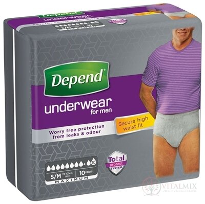 DEPEND MAXIMUM S/M pro muže natahovací kalhotky, obvod boků 70-105 cm, prodyšné, 1x10 ks