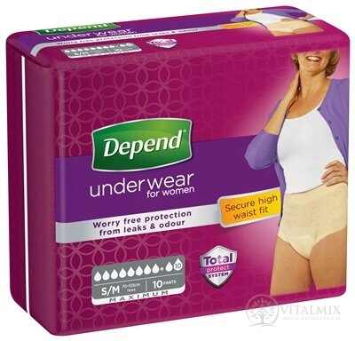 DEPEND MAXIMUM S/M pro ženy natahovací kalhotky, obvod boků 70-105 cm, prodyšné, 1x10 ks