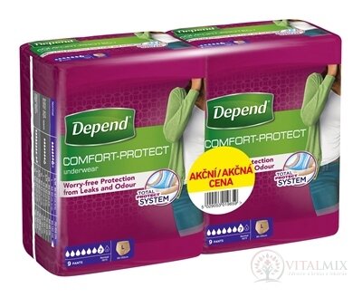DEPEND NORMAL L pro ženy DUOPACK natahovací kalhotky 2x9 ks, 1x1 set