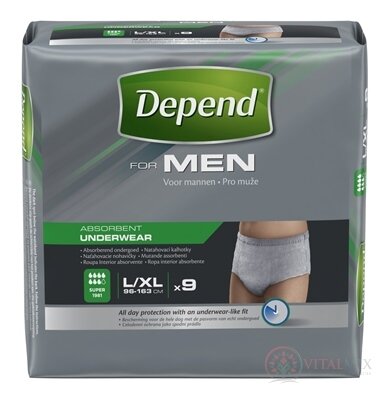DEPEND SUPER L/XL pro muže natahovací kalhotky 1x9 ks