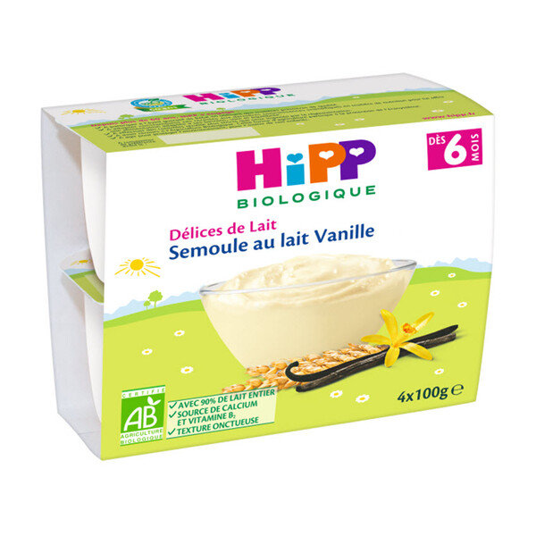 HIPP BIO Mléčný dezert krupicová s vanilkou Bourbon 4x100g