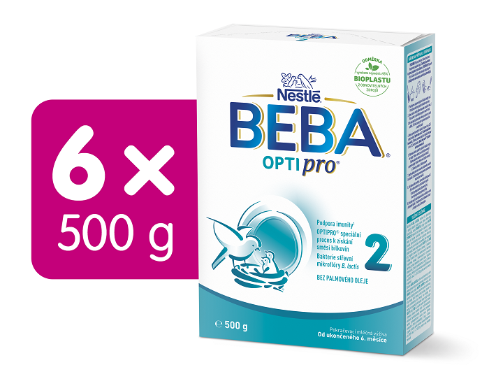 BEBA OPTIPRO® 2 pokračovací kojenecké mléko, 500 g, 6ks