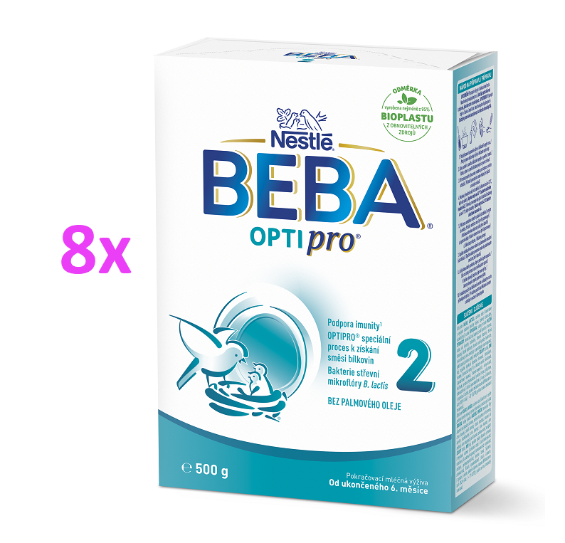 BEBA OPTIPRO® 2 pokračovací kojenecké mléko, 500 g, 8ks