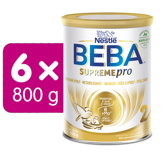 BEBA SUPREMEpro 2, 6 HMO, pokračovací kojenecké mléko, 800 g, 6x800G