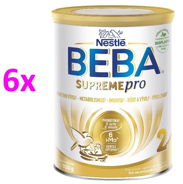 BEBA SUPREMEpro 2, 6 HMO, pokračovací kojenecké mléko, 800 g, 6x800G