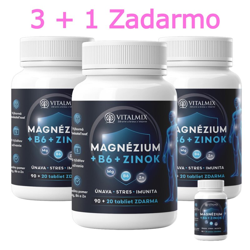 VITALMIX|MAGNÉZIUM+B6+ZINOK (90+20tbl) 3+1 ZDARMA 