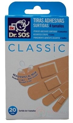 Dr. SOS Classic náplast proužky mix voděodolné (12 ks 72x19mm, 8 ks 57x16mm) 1x20 ks