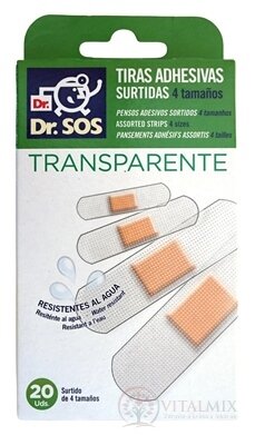 Dr. SOS Transparent náplast proužky mix voděodolné (4 velikosti) 1x20 ks