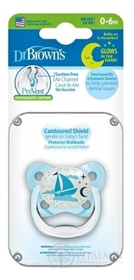 Dr.BROWN´S DUDLÍK PreVent ORTODONT SVÍTÍCÍ 0-6M, modrý, 1x1 ks