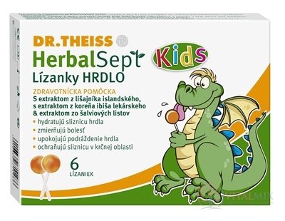 Dr.Theiss HerbalSept Kids HRDLO Lízátka 1x6 ks