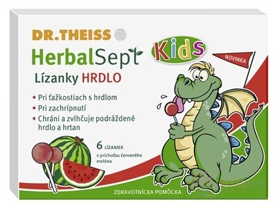 Dr.Theiss HerbalSept Kids HRDLO Lízátka s příchutí červeného melounu 1x6 ks