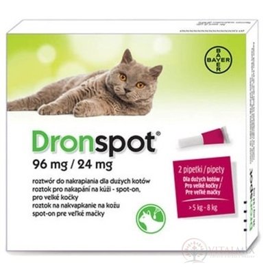 Dronspot 96 mg/24 mg spot-on (2 pipety) pro velké kočky (>5 - 8 kg) 2x1,12 ml