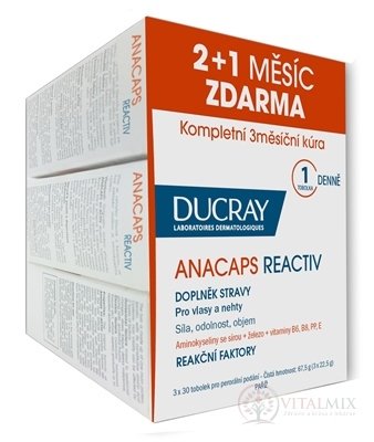 DUCRAY ANACAPS REACTIV (TRIO) cps pro vlasy a nehty 3x30 (90 ks), 1x1 set