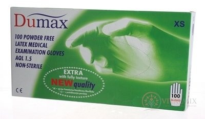 DUMAX RUKAVICE latexové vyšetřovací nesterilní bez pudru, velikost XS; 1x100ks