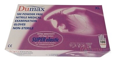 DUMAX RUKAVICE nitrilové vyšetřovací nesterilní bez pudru, velikost XL, modré, 1x100 ks