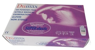 DUMAX RUKAVICE nitrilové vyšetřovací nesterilní bez pudru, velikost XS, modré, 1x100 ks