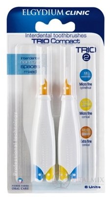 ELGYDIUM CLINIC Trio COMPACT - TRIO 2 mezizubní kartáčky v držáku (2x modré 1,9 mm + 2x žluté 2,5-2,2 mm + 2x oranžové 3,5-2,7 mm) 6 ks, 1x1 set