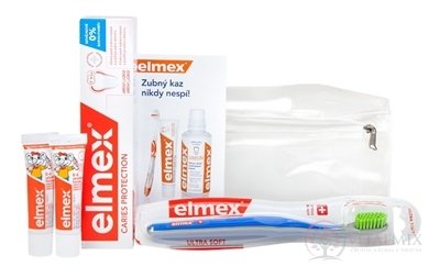 ELMEX Caries PROTECTION SADA zubní pasta 75 ml + 2x12 ml + zubní kartáček 1 ks + cestovní taštička, 1x1 set
