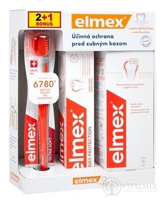 ELMEX Caries PROTECTION SYSTÉM proti zubnímu kazu zubní kartáček 1 ks + zubní pasta 75 ml + ústní voda 400 ml, 1x1 set