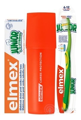 ELMEX JUNIOR SADA zubní pasta 75 ml + zubní kartáček 1 ks + pouzdro zdarma, 1x1 set