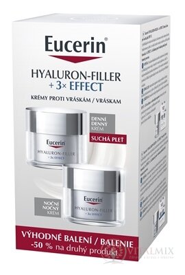 Eucerin HYALURON-FILLER+3xEFFECT DUO suchá pleť, denní krém SPF15, 50 ml + noční krém 50 ml (sleva na 2.produkt) 1x1 set