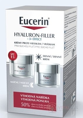 Eucerin HYALURON-FILLER+3xEFFECT SPF15 DUO denní krém 50 ml + noční krém 50 ml (sleva na 2.produkt) 1x1 set