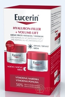 Eucerin HYALURON-FILLER+VOLUME-LIFT DUO normální pleť, denní krém 50 ml + noční krém 50 ml (sleva na 2.produkt) 1x1 set