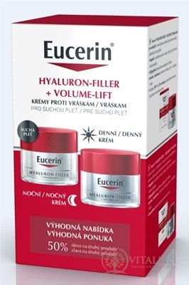 Eucerin HYALURON-FILLER+VOLUME-LIFT DUO suchá pleť, denní krém 50 ml + noční krém 50 ml (sleva na 2.produkt) 1x1 set