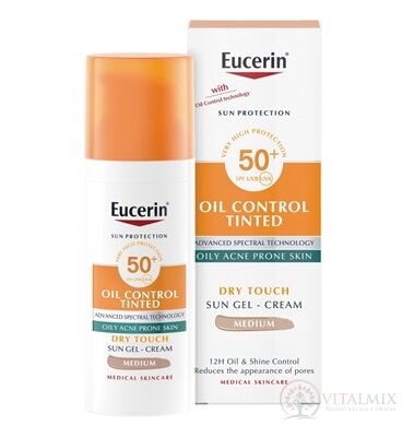 Eucerin SUN OIL CONTROL TINTED SPF 50+ MEDIUM krémový gel na opalování na obličej, tónovací-středně tmavý 1x50 ml