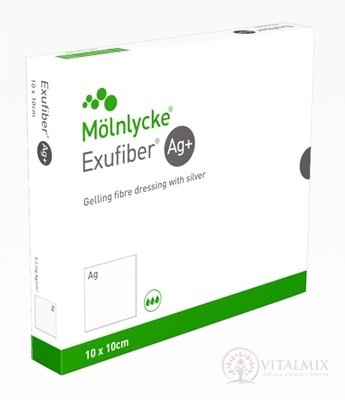 Exufiber Ag+ 10x10 cm krytí na rány hydrovláknité, se stříbrem 1x10 ks