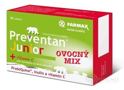Farmax Preventan Junior + vitamín C ovocný mix, tbl 1x30 ks