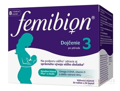 Femibion 3 Kojení tbl 56 + cps 56 (kys. listová + cholin + DHA + vitamíny + minerály) 1x112 ks