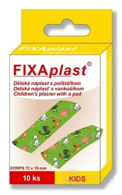 FIXAplast KIDS Dětská náplast strip s polštářkem 72x19 mm, 1x10 ks