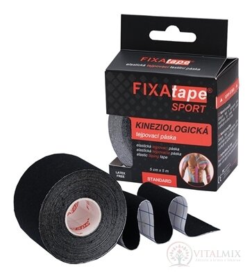 FIXAtape tejpovací páska SPORT kinesiologická, elastická, černá, 5cm x 5m, 1x1 ks