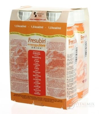 Fresubin Energy fibre DRINK EasyBottle, příchuť jahodová, 4x200 ml (800 ml)