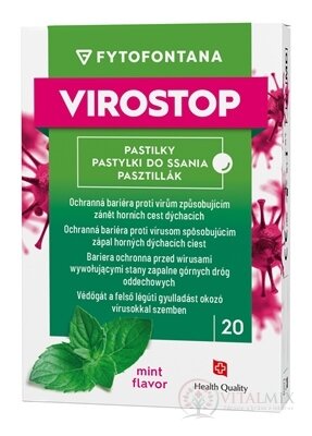 fytofontana VIROSTOP pastilky na cucání, příchuť máta (inov.2024, zdravotnická pomůcka) 1x20 ks