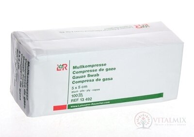 GAZIN KOMPRESY GÁZOVÉ NESTERILNÍ 5x5 cm 8-vrstvé, 17 vláknové, se založenými okraji 1x100 ks