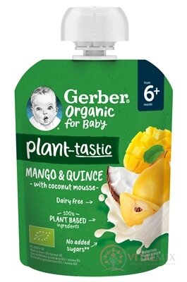 Gerber Organic Kapsička Mango, kdoule, kokos bio ovocná svačinka (od ukonč. 6. měsíce) 1x80 g