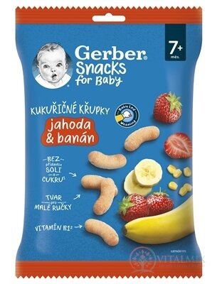 Gerber Snacks Kukuřičné CHRUMKY Jahoda a banán (od ukonč. 7. měsíce) 1x28 g