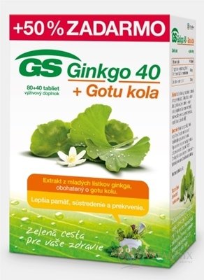 GS Ginkgo 40 + Gotu kola tbl 80 + 40 zdarma (120 ks)